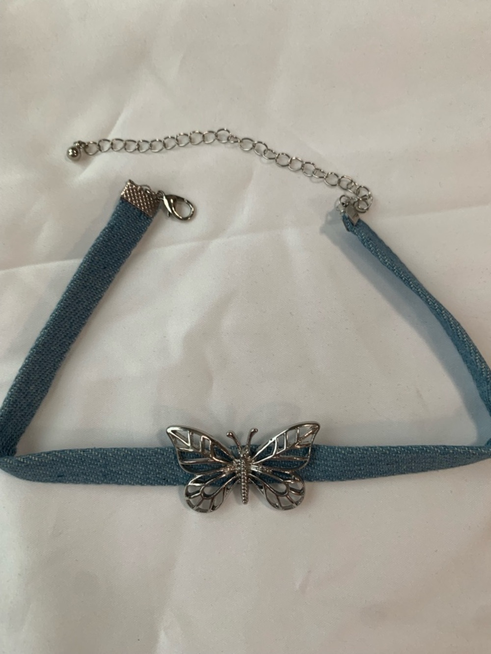 Silver Butterfly Blue Choker Necklace